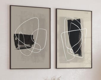 2er-Set Abstrakte Linie Kunstdrucke, Gekritzel-Linie Zeichnung Drucke, mutige minimalistische Drucke Set, moderne Wanddekoration digitaler Download
