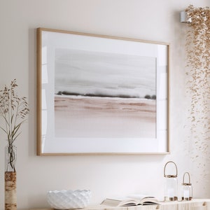 Abstract Watercolor Landscape Printable, Neutral Abstract Painting, Brown and Gray Coastal Wall Decor, Minimalist Seascape Digital Print