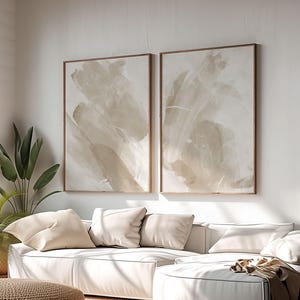 Beige Wall Art Set of 2, Minimalist Poster Set in Neutral Tones, Digital Abstract Beige Tones Wall Prints, Hallway Modern Printable Art