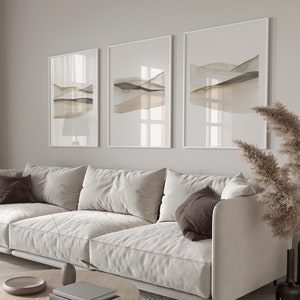 Conjunto de 3 impresiones paisaje abstracto, Juego de 3 carteles neutros, Arte descargable encima de la cama, Acuarela moderna montañas