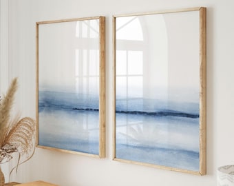 Set of 2 Prints, PRINTABLE Wall Art, Navy Blue Abstract Landscape, Dark Blue Printable Art, Printable Collection, Living Room Print Set