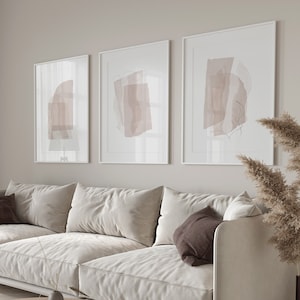 Downloadable set of 3 beige abstract shapes print, Contemporary color block neutral prints, Modern wall art in soft tones
