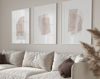 Abstract Beige Print Set of 3, Neutral Minimalist Gallery Wall, Soft Tones Donwloadable Posters, Beige White Bedroom Living Room Wall Decor