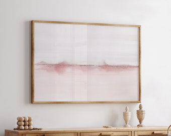 Blush Pink Grey Coastal Landscape, Abstract Seascape Digital Download, Minimalist Ocean Watercolor Print, Large Modern Beach Wall Prints