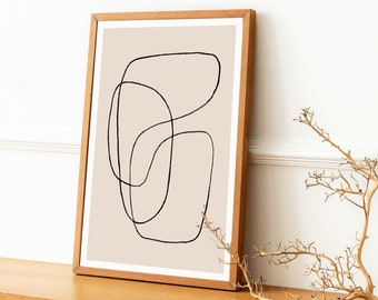 Minimalist Squiggly Line Art, Modern Scribble Print in Neutral Tones, Beige and Black Abstract Line Art, Home Office Minimal Line Wall Art