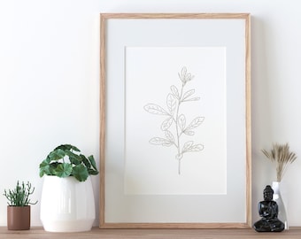 Impresión abstracta de hojas descargable, Lámina minimalista de hojas neutras, Dibujo botánico bohemio, Cartel moderno de plantas lineales