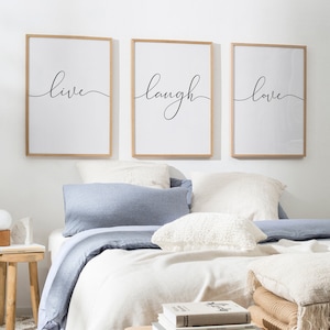 Live Laugh Love printable, Master bedroom print set of 3, Typography poster set, Minimalist quote print set, Inspirational set of 3 prints