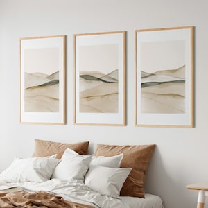 Nordic mountains Print Set, Set of 3 neutral watercolors, Large Printable 3 Piece Wall Art, Boho beige print set DOWNLOAD, Farmhouse Prints
