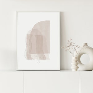 Arte de pared beige de formas simples, Impresión minimalista formas de acuarela, Obra de arte abstracta moderna para imprimir