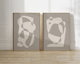 Set of 2 Neutral Abstract Minimalist Prints, Scandinavian Modern Printable Set, Gray Organic Poster Minimalist Aesthetic, Digital Art Set