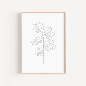 Cartel minimalista de planta lineal, Arte imprimible hojas modernas, Arte botánico de líneas para la habitación, Impresión silueta de hojas