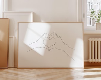 Harthanden zeer fijne tekeningen, paar handen lijnschets, fijne lijn handen illustratie, liefdeshanden afdrukbare kunst, minimalistische valentijnsposter