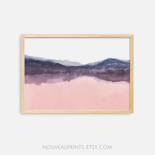 Horizon Printable Wall Art in Blush Pink and Navy Blue Etsy