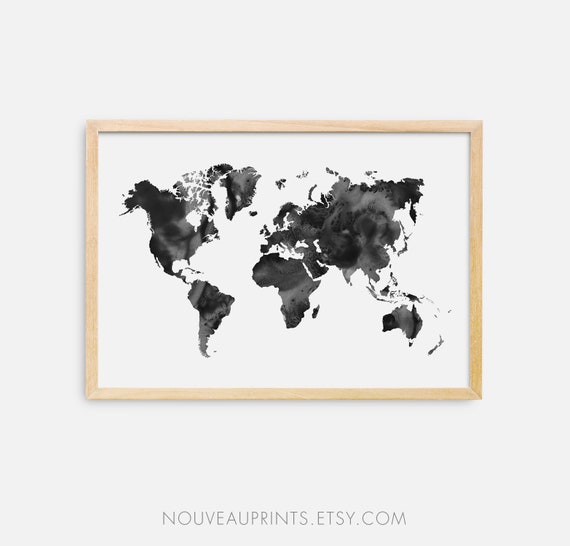 printable world map watercolor travel map black and white etsy singapore
