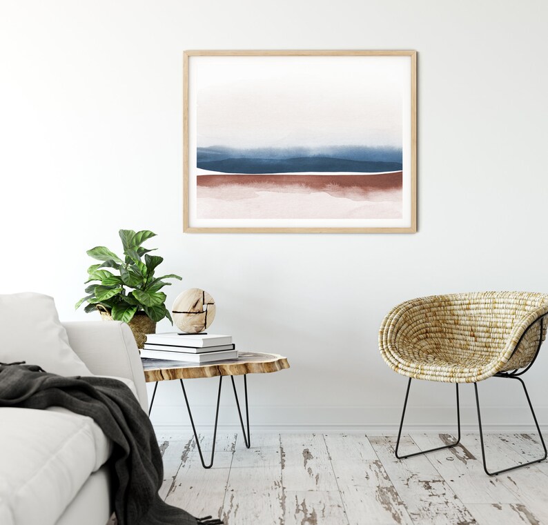 Abstract Watercolor Rust Navy Art Horizontal Wall Art - Etsy