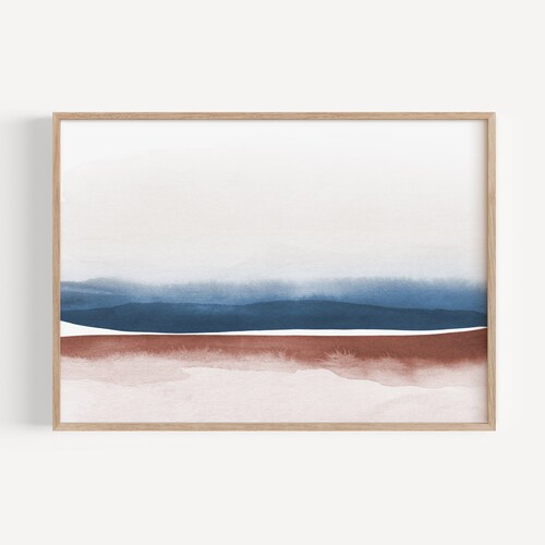 Abstract Watercolor Rust Navy Art Horizontal Wall Art - Etsy