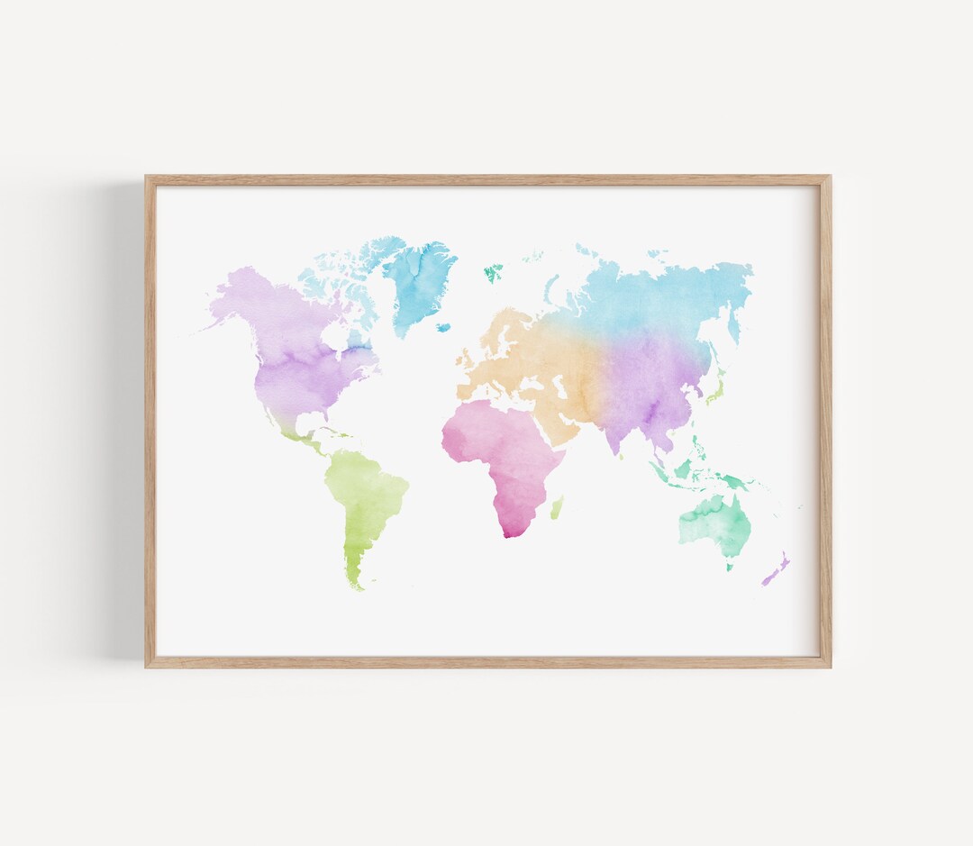 Watercolour World Map, Colorful World Map, Printable Watercolor Map ...