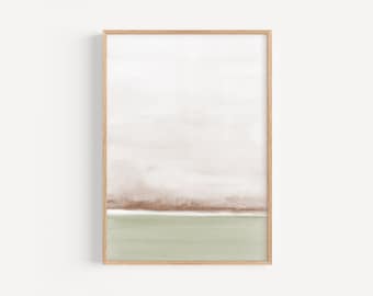 Neutrale minimalistische Aquarell Landschaft, abstrakte Landschaftsmalerei druckbare Wandkunst, modernes Wohnzimmer-Wanddekor in sanften Farben