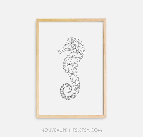 Printable White Seahorse Animal Wall Decor Origami Seahorse Geometric Animals Nursery Decor Instant Download Minimal Modern Prints