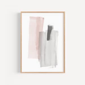 Pintura Rosa Pinceladas Modernas, Descarga Digital Cuadro de Trazos, Cartel Contemporáneo Gris Rosa, Arte Imprimible Pinceladas Acuarela