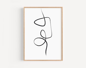 Abstract Line Printable Wall Art, Organic Line Print, Scandi Prints Monochrome, Minimal Black Line Poster, Modern Line Drawing Art Print