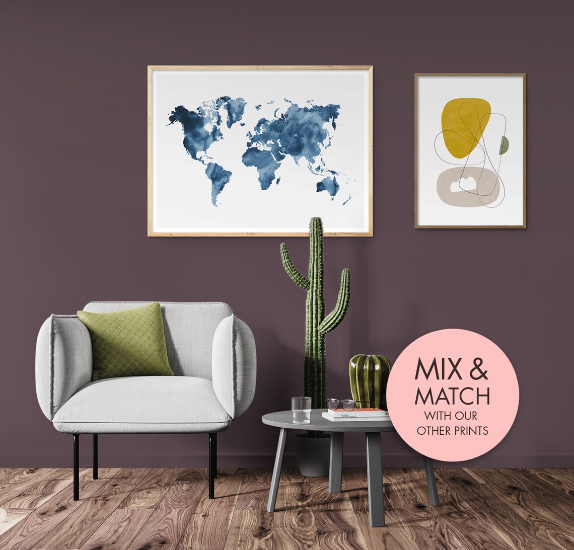 Watercolor World Map Blue World Map Printable Watercolor - Etsy