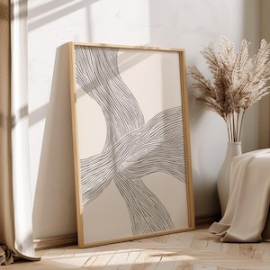Minimalist Lines Print, Abstract Printable Wall Art, Digital Organic Modern Art, Graphic Abstract Line Drawing, Neutral Tones Wall Decor