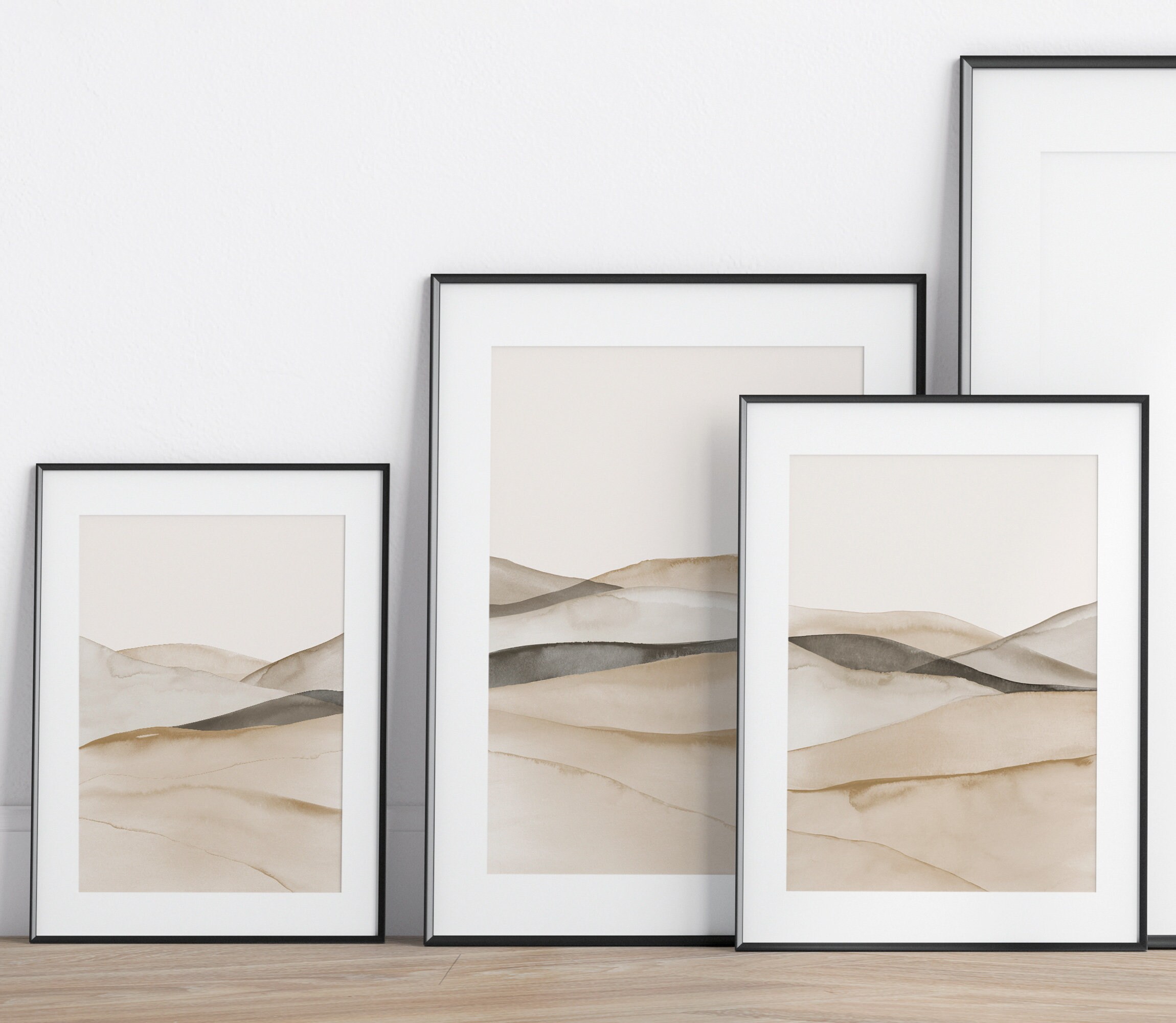 Nordic Mountains Print Set, Set of 3 Neutral Watercolors, Large ...