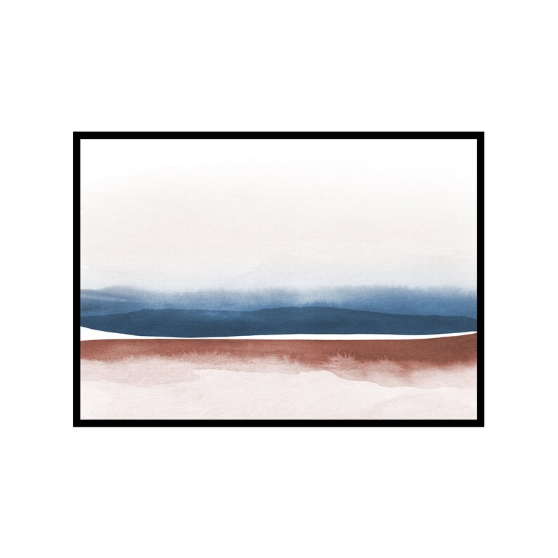Abstract Watercolor Rust Navy Art Horizontal Wall Art - Etsy