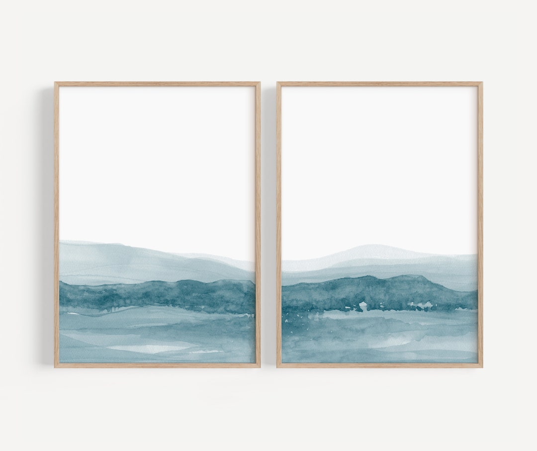 Set of 2 Prints, PRINTABLE Wall Set, Pastel Teal Wall Art, Abstract ...