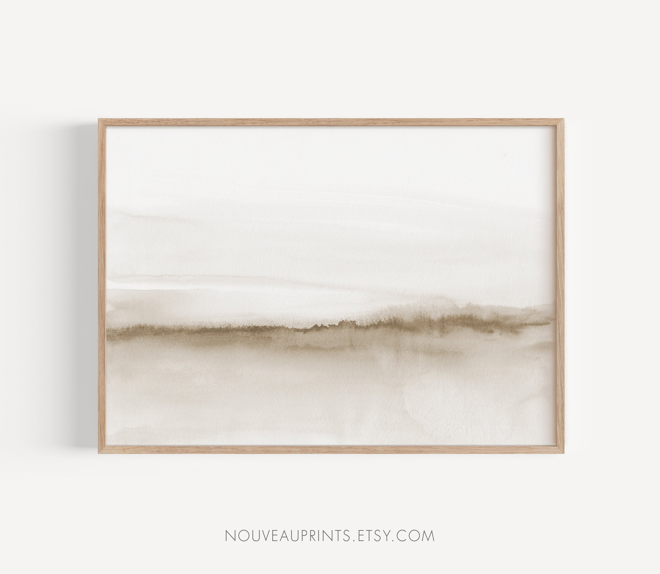 Download sepia watercolor seascape, Soft beach landscape painting, Neutral beige coastal art print, Beige minimalist printable painting
