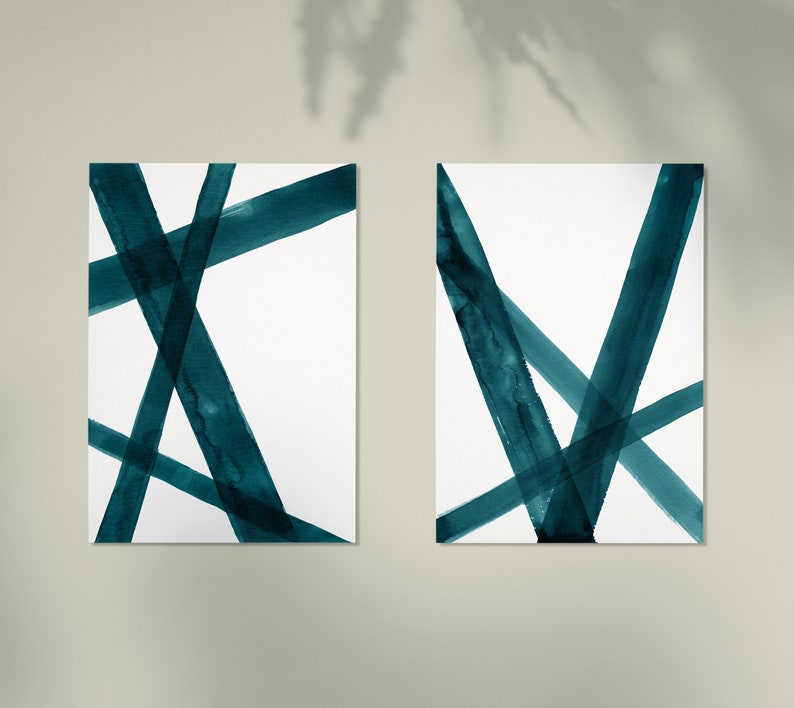 Set of 2 Teal Prints Abstract Printable Modern Minimal - Etsy