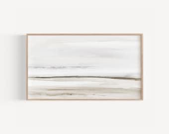 Samsung frame art TV coastal abstract landscape, TV screen nordic watercolor ocean, Neutral beige abstract Tv painting, Modern TV background