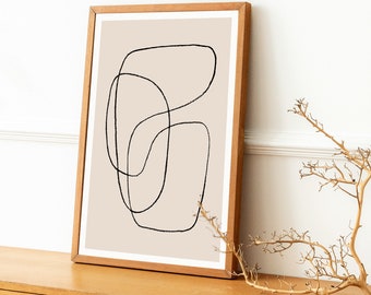 線画、連続線画、線画、波線プリント、大きな抽象画、ミニマ