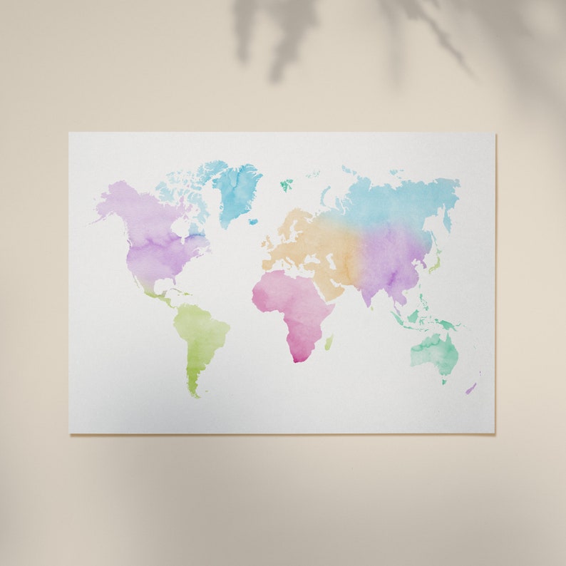 Watercolour World Map Colorful World Map Printable - Etsy Canada