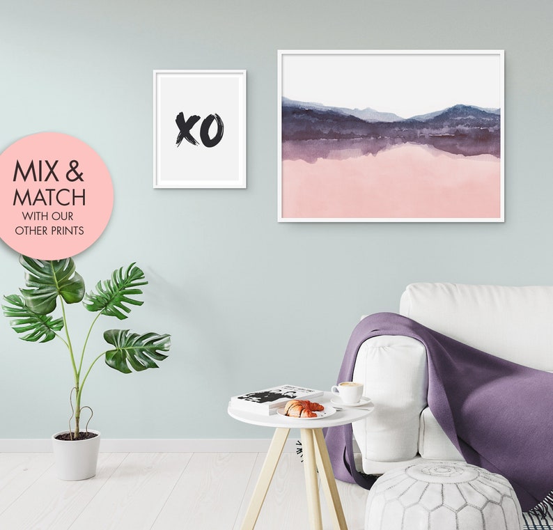 Abstract Watercolor Blush Pink and Blue Wall Art Printable Etsy