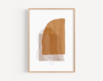 Ochre Minimalist Printable Art, Abstract Paper Shapes Print, Mustard Simple Poster Art, Large Size Modern Prints, Downloadable Abstract Art