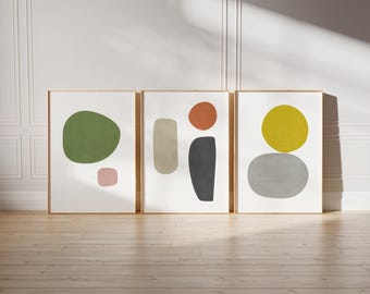 Conjunto de 3 impressões de arte moderna, arte para impressão com formas abstratas coloridas, conjunto de 3 de arte de parede moderna de meados do século, impressões de parede grandes para sala de estar