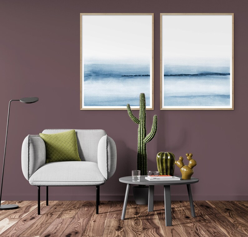 Set of 2 Prints PRINTABLE Wall Art Navy Blue Abstract | Etsy