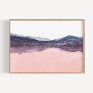 Abstract Watercolor Landscape Printable Wall Art, Pink and Blue Wall Art, Modern Watercolor Painting Download, Abstract Landscape Artwork