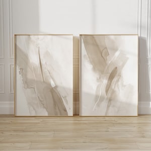 Set di 2 stampe nordiche astratte, stampa murale con pennellate beige bianco, arte murale estetica dai toni neutri, opera d'arte minimalista stampabile per camera da letto