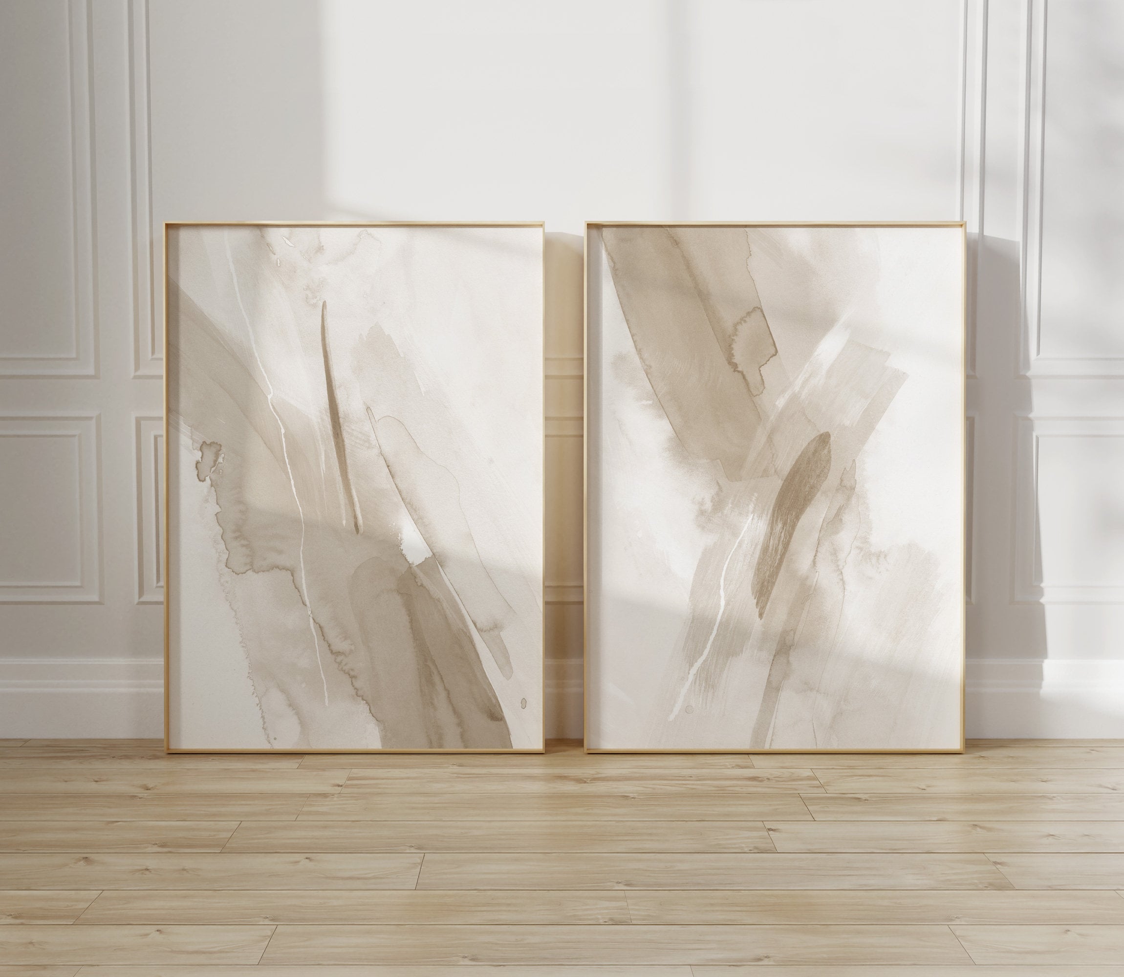Set of 2 Abstract Nordic Prints, White Beige Brush Strokes Wall Print, Neutral Tone Aesthetic Wall Art, Minimalist Printable Bedroom Artwork