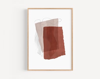 Impresión Minimalista en Naranja Quemado, Cartel Descargable Formas Abstractas, Arte Abstracto en Tonos Tierra, Pintura Moderna Imprimible
