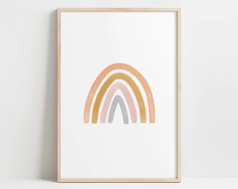 Watercolor Rainbow Printable Wall Art, Nursery Rainbow Poster in Warm Tones, Kids Wall Art Instant Download, Neutral Rainbow Playroom Poster