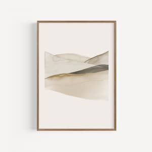 Arte de pared IMPRIMIBLE, Acuarela en tonos beige, Montañas minimalistas modernas, Paisaje abstracto neutro descargable