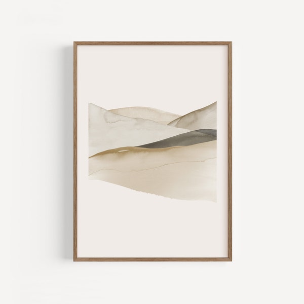 PRINTABLE Wall Art, Beige tones Watercolor, Modern minimal mountains, Neutral abstract landscape DOWNLOAD, Beige and gray Vertical Poster