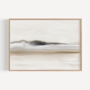 Beige und schwarze druckbare Meerlandschaft, große Strand Malerei, Küsten Wanddekor, moderne minimalistische abstrakte Kunst, Ozean abstraktes Aquarell