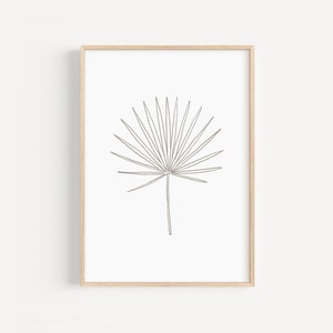 Cartel de hoja neutra descargable, Arte abstracto de hoja de palmera Dibujo lineal de planta minimalista, Arte lineal neutro para dormitorio