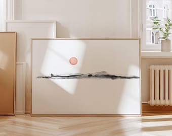 Abstract Landscape Printable Art, Modern Minimalist Watercolour Painting, Simple Scenery Wall Art, Large Horizontal Art Print, Wall Decor