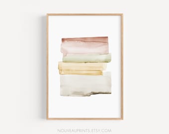 Minimalist Watercolor, Printable Abstract Art, Living Room Art, Watercolor Print, Abstract Painting, Soft Colors, Instant Download, Japandi